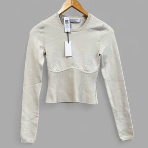 Aritzia Babaton Ribbed Corset Top Cream Long Sleeve Size XS $88 Retail